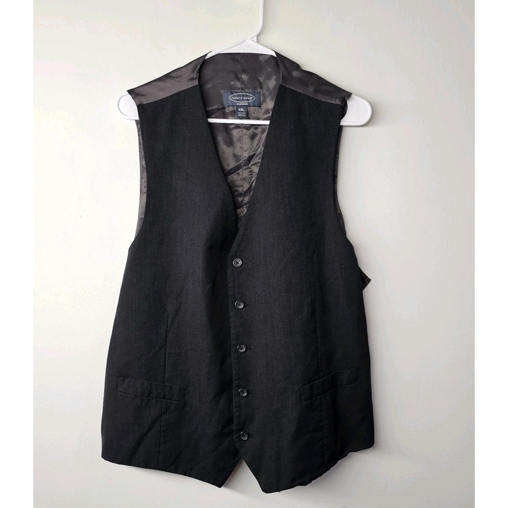 Pronto Uomo Platinum Vest Mens XXL 2XL Black 100% Wool Waistcoat Belted Back